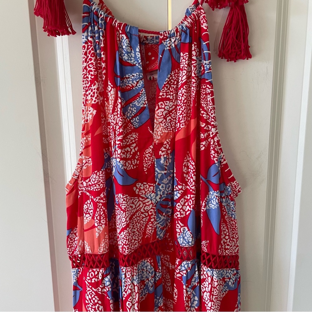 Red Carter Red Floral Tiered Halter Top Maxi Cover-Up Dress Size Large - Picture 14 of 15